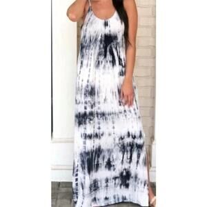 Anthropologie Black and White Tie-Dye Maxi Dress